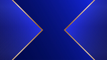 Blue abstract background with gold triangular pattern, symmetrical frame, gates shape