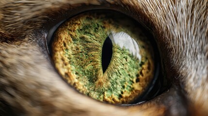 Intimate feline eye macro photograph: green and yellow iris with detailed texture