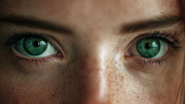 Intimate eye detail: emerald green eyes and emotional expression