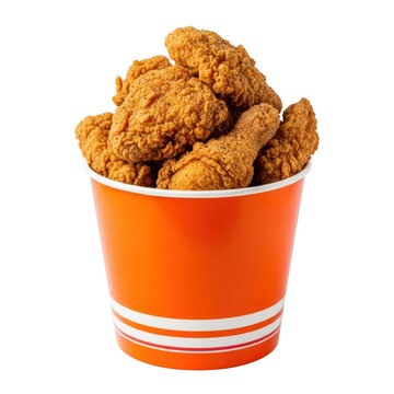 A bucket of crispy fried chicken isolated on transparent background, featuring goldenbrown drumsticks and pieces, perfect for fast food cravings and delicious meals