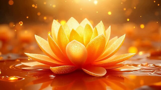 Golden lotus flower in water