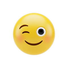 Fototapeta premium Watercolor Yellow winking emoji with blush isolated on a transparent background