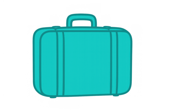 Tourism and vacation concept presenting a turquoise suitcase for travel, baggage, and holidays with transparent background