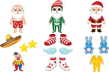 Collection of various cartoon characters and festive holiday decorations.