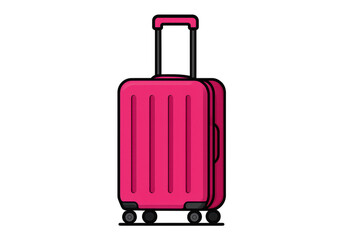 Pink luggage suitcase representing travel, vacation, holiday, and tourism. Cartoon illustration with a transparent background