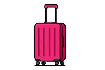 Pink luggage suitcase representing travel, vacation, holiday, and tourism. Cartoon illustration with a transparent background