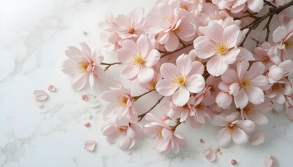 Pastel blossoms placed gently on a smooth white surface