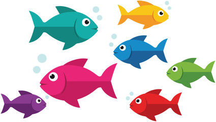 Colorful cartoon fish swimming in the ocean a vibrant underwater scene.