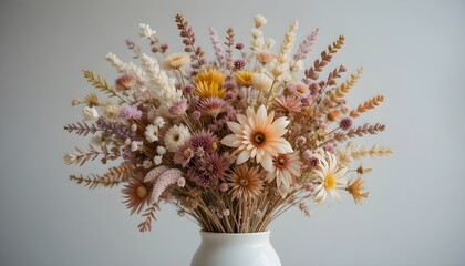 Minimal dried flower bouquet in a white ceramic vase