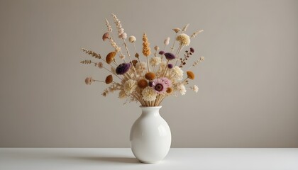 Minimal dried flower bouquet in a white ceramic vase
