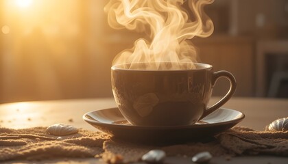 Gentle steam rising from a cup in soft golden light