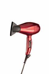 Red glossy hair dryer on a white background