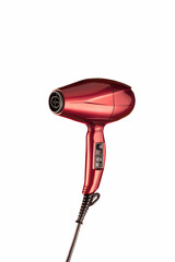 Red glossy hair dryer on a white background