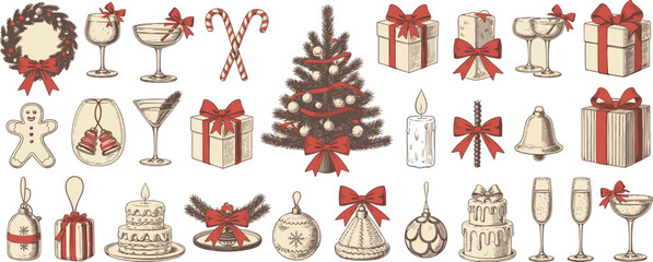 Vintage Christmas Elements and Gifts holiday retro