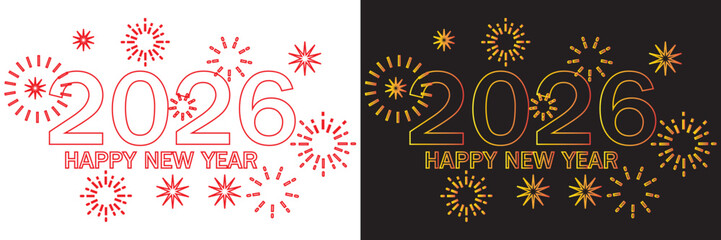 Happy 2026 New Year decorative vector icons A set of 2026 designs featuring bold numerals, festive ornaments, and contrasting light–dark color themes for celebration graphicsEPS10/AI.