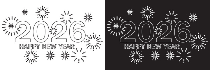 Happy 2026 New Year decorative vector icons A set of 2026 designs featuring bold numerals, festive ornaments, and contrasting light–dark color themes for celebration graphicsEPS10/AI.