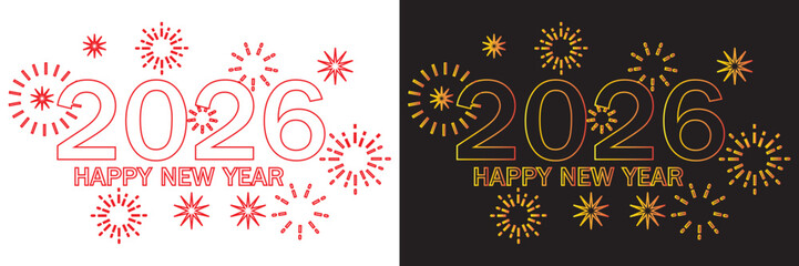 Happy 2026 New Year decorative vector icons A set of 2026 designs featuring bold numerals, festive ornaments, and contrasting light–dark color themes for celebration graphicsEPS10/AI.