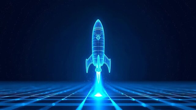 Blue glowing rocket in space