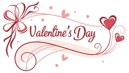 Valentine's day design with hearts, ribbon, swirls, and the words valentine's day in cursive script