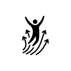 Fototapeta premium A dynamic minimalist vector image of a triumphant person jumping up with rising arrows to symbolize breakthrough, success, and personal growth