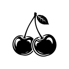 Watercolor Cherry Outline with Leaf isolated on a transparent background