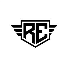 Obraz premium RE Logo vector image of initial shield with wing outline and simple shield