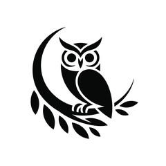 Fototapeta premium Black and white owl silhouette on a crescent branch