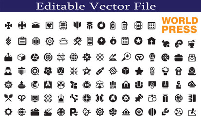 Editable Vector File Collection of World Press Icons and Design Elements for Various Applications and Creative Projects a Comprehensive Set of Symbols and Graphics