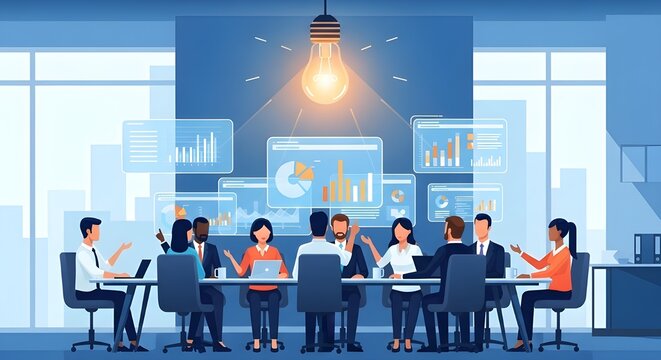 reuni?n del equipo de negocios de vector plano para el concepto de lluvia de ideas