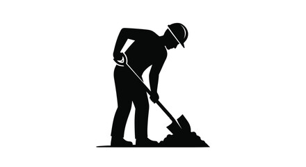 Silhouette of a construction worker digging with a shovel in the ground © MD REZAUL KARIM