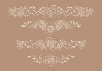Hand-Drawn Mehndi Floral Borders Set