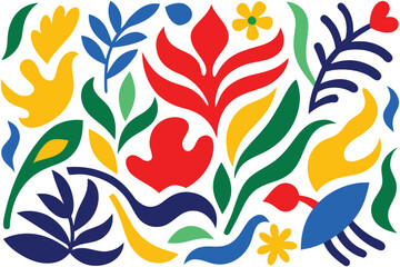 Hand-Drawn Colorful Matisse Pattern Abstract Design Vector