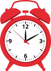 Red alarm clock showing time perfect for waking up in the morning timekeeping device.