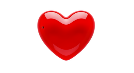 Glossy red heart symbol with reflections isolated on transparent background