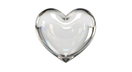 Clear glass heart shape isolated on transparent background for romantic design elements