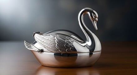 Elegant silver swan sculpture decorative art object for home interiors