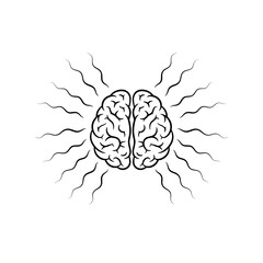 Fototapeta premium Dynamic conceptual illustration of an active human brain with radiating energy waves, symbolizing thought, creative ideas, mental activity, and the power of intelligence