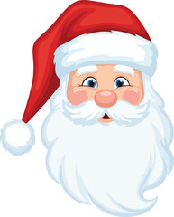 Santa Claus Smiling Face with Red Hat and White Beard.