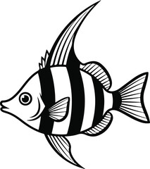 Striking black and white illustration of a beautiful tropical fish with elegant fins.