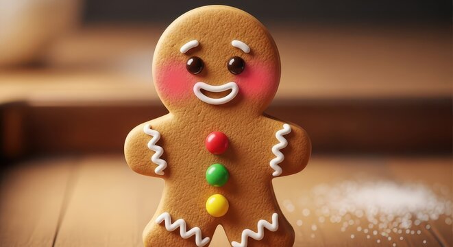 Adorable, sweetly decorated baked confection stands centered on a wooden surface