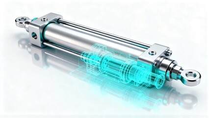 Hydraulic Cylinder with Internal Wireframe Visualization