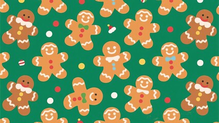 Festive gingerbread men pattern on green, a perfect backdrop for holiday cheer!