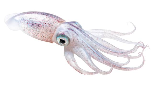 Squid with long tentacles and tail observed in ocean depths marine creature displays distinctive elongated appendages