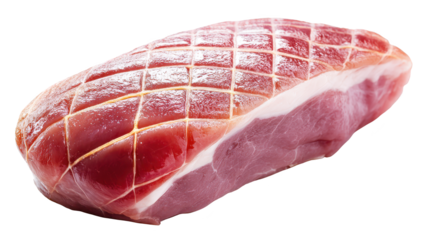 Raw meat piece rests on deep black surface studio shot uncooked red meat highlights texture on dramatic setting