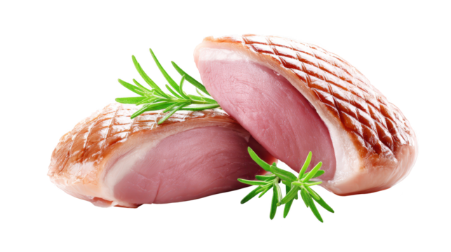 Grilled meat with aromatic herb garnish appetizing meat portion topped with fresh green sprig