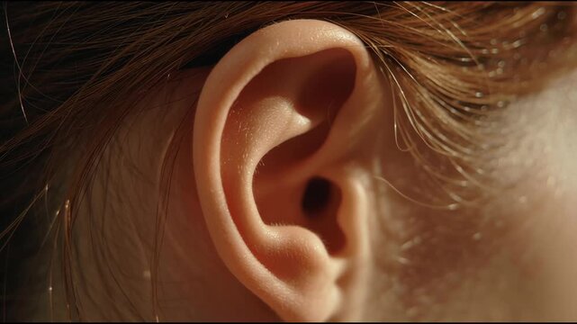 Closeup of human ear with natural light, skin detail, listening and hearing anatomy, ai for special education learning resources, technology concept