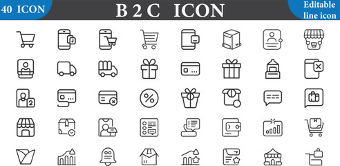 B2c icon set isolated on white background for business and ecommerce