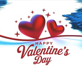 Two shiny red hearts among stars and red curve wishing happy valentine's day