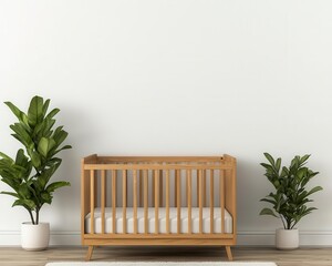 Minimalist wooden bedroom with a sleek crib, neutral bedding, and a soft rug for a cozy newbornfriendly atmosphere