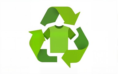 Obraz premium Recycling clothing sign. Green recycle symbol with T-shirt and arrows. Sustainable lifestyle and eco friendly manufacturing. Reduce, reuse, recycle concept. Vector illustration, flat style, clip art.